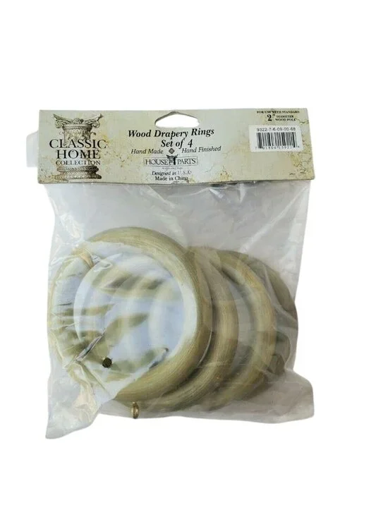 Distressed Gray Wood Drapery Rings Set of 4 Curtain Rod Hardware