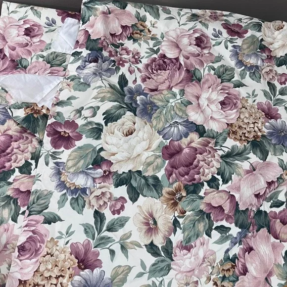 Vtg Cottagecore Floral 3 Piece‎ Valance Set Rose Plum Shabby Chic 126x64 Window