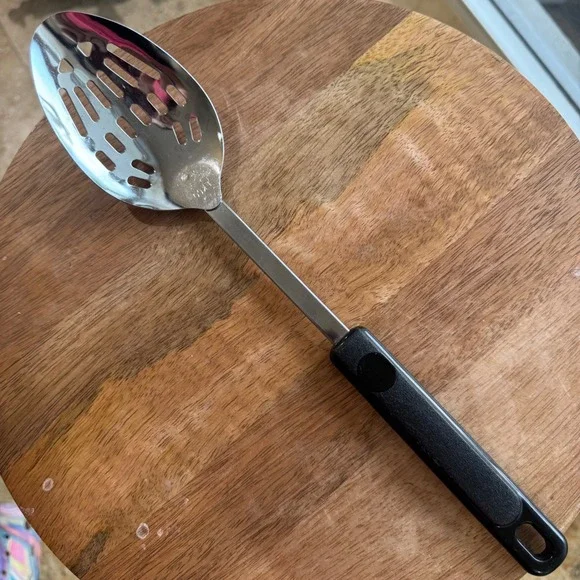 EKCO Vintage Slotted Spoon Stainless Steel‎ Black Plastic Handle 12 Inch