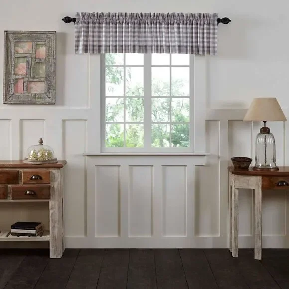 Country Grey Buffalo Plaid Cotton Window Valance…