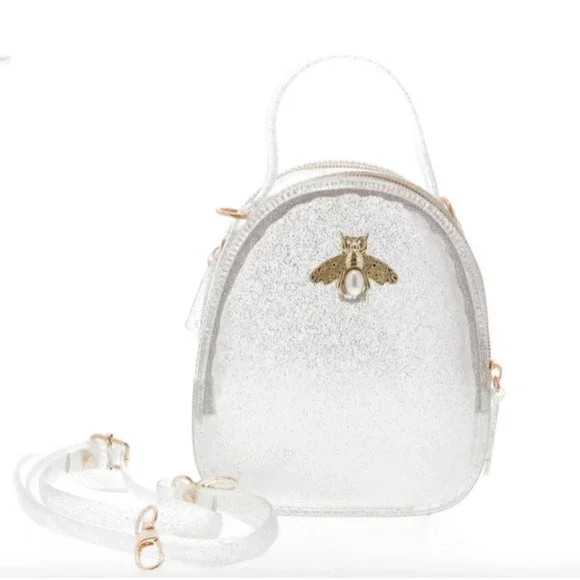 Doe A Dear Bee Mini Jelly Purse Clear Silver Glitter Kids Girls Shoulder Bag‎