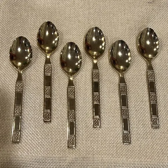 LIFETIME Cutlery Stainless Korea Electroplate GOLD (6) Small Spoons 4.5” EUC