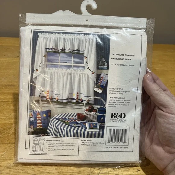 NIP B&D Applique‎ Nautical Swag Curtains Lighthouse Coastal Beach Cottage Decor