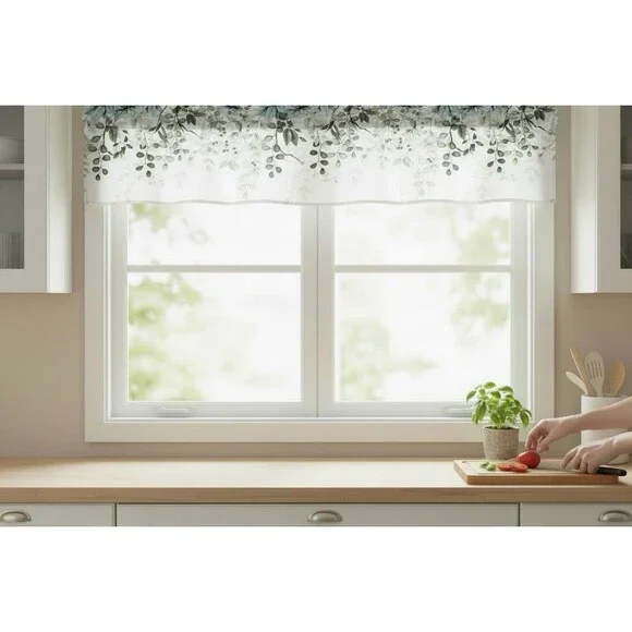 Green Eucalyptus Leaves Window Valance Rod Pocket Curtain Valance 42