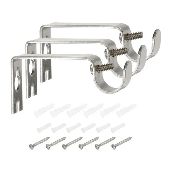 Curtain Bracket, 3 Pcs Holders, Fixed Brackets for up to 1 inch Rods Chrome