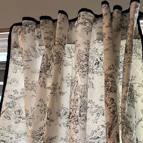 Bloom Craft Home Cotton 4 Piece Floral Curtain Panel Black White Size 41
