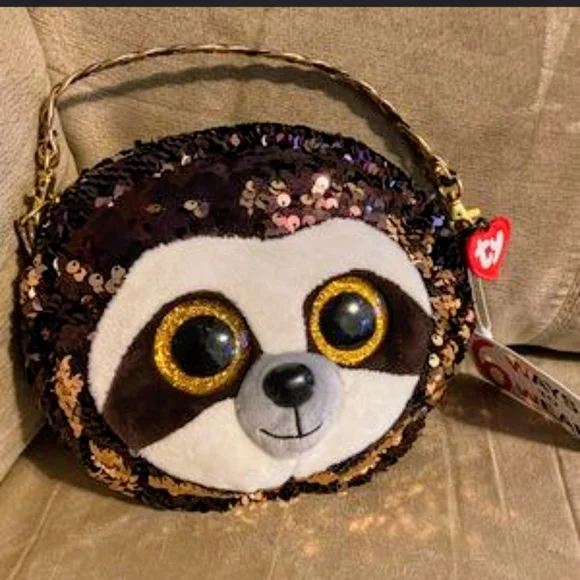 NWT Ty Dangler the Sloth Plush Reversible Sequence Accessory Purse Multi-colored