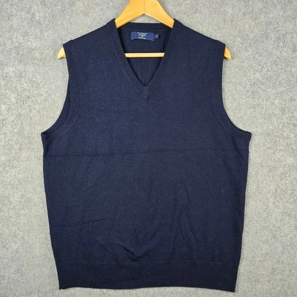 J. Crew Sweater Vest Mens Medium Blue 100% Merino Wool V-Neck Solid Sleeveless
