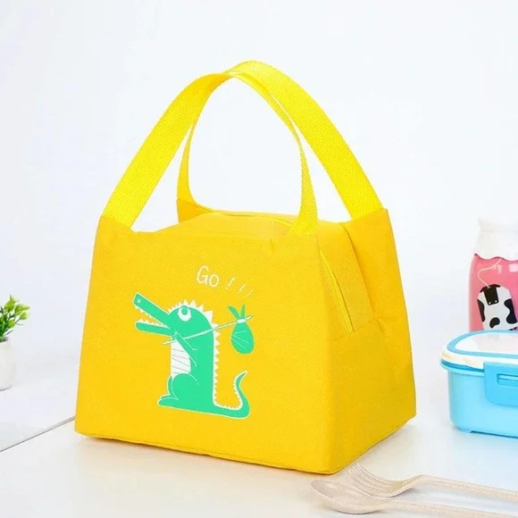 Yellow‎ Insulated Oxford Lunch Tote with Dark Green Crocodile