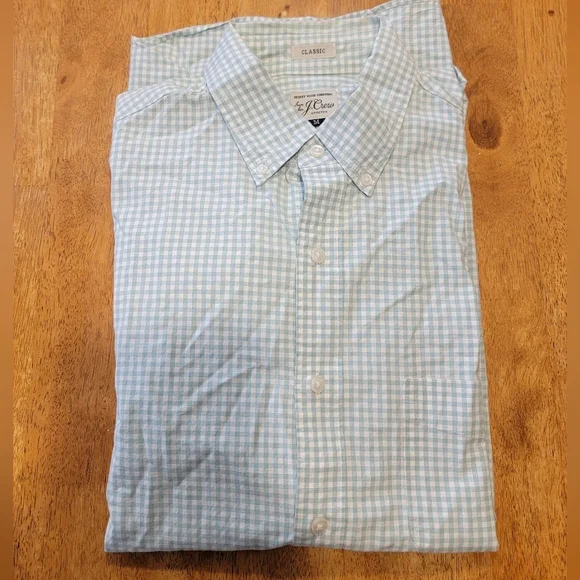 Mens Classic Fit J. Crew Pastel Green checkerd Dress Shirt Medium