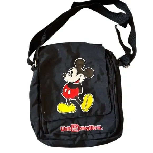 Vintage Disney World Mickey Mouse Crossbody Messenger Bag Black Medium