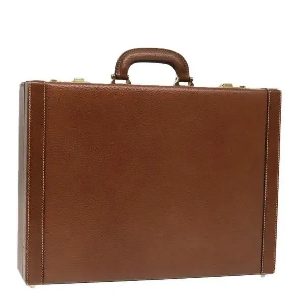 LOEWE Anagram Attache Case Trunk Leather Brown Gold