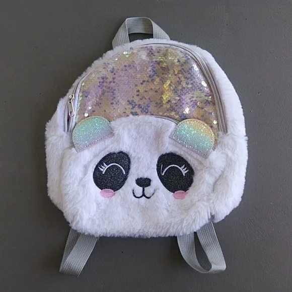 P.S. by Aeropostale Furry Sequin Detail Panda Backpack
