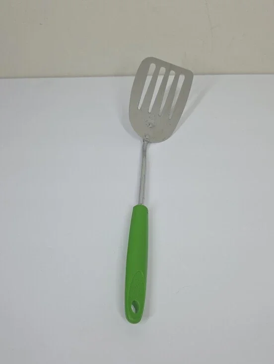 Vtg Ekco Angled Slotted Spatula Green Handle Chromium Plated 4 Slot