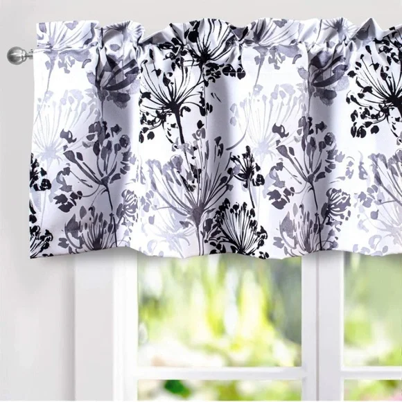 Luxury Home | Chic Black, White & Grey Acacia Floral Blossom Window Valence