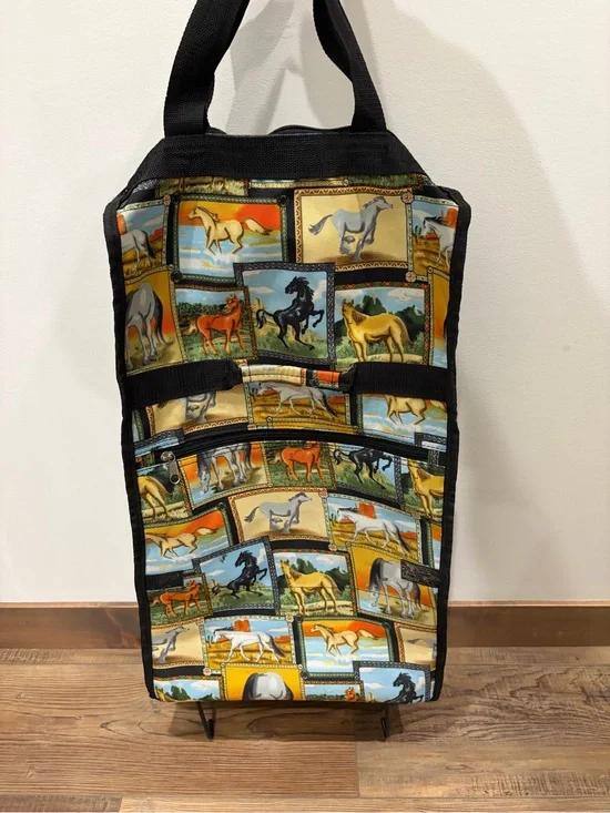 Vintage style Horse Show 4H Equestrian Patchwork Tote with wheels Travel bag