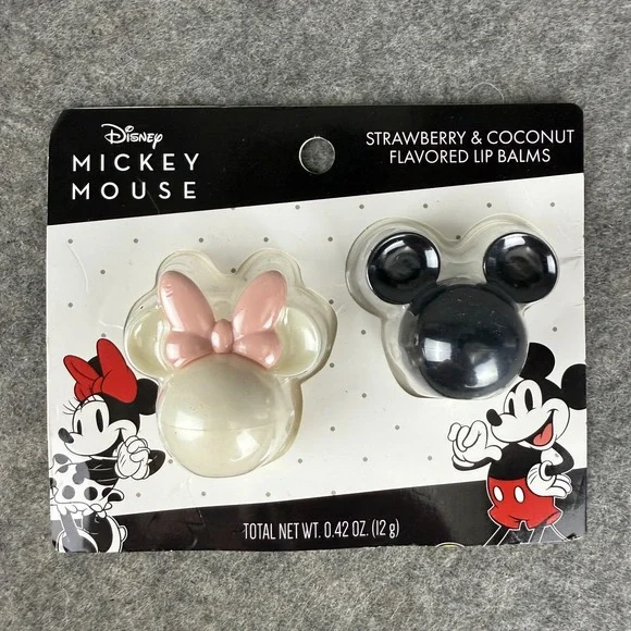 Disney Mickey & Minnie‎ Mouse - Strawberry & Coconut Flavored Lip Balms - NIB