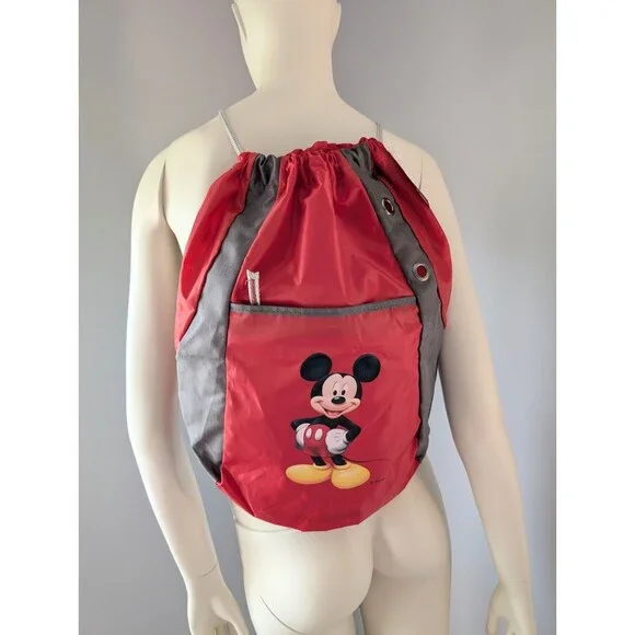 Mickey Mouse‎ Cinch Top Backpack Lightweight Red Drawstring Bag Travel Disney
