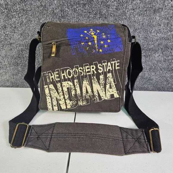 Robin Ruth Indiana The Hoosier State Canvas Messenger Bag Crossbody Shoulder EUC