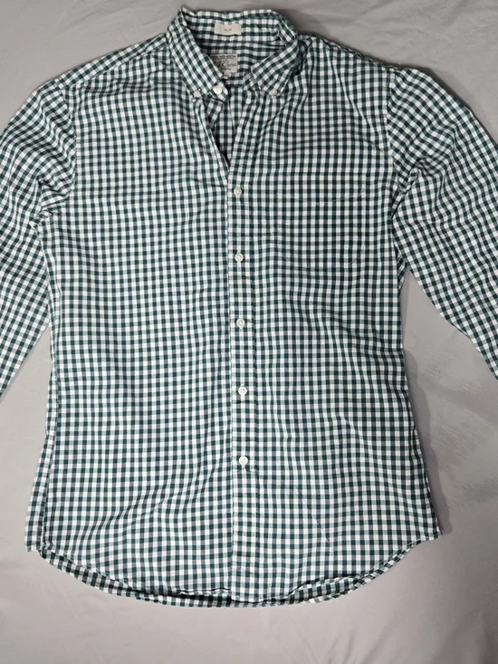 J. Crew Green and White Gingham Button-Down Shirt