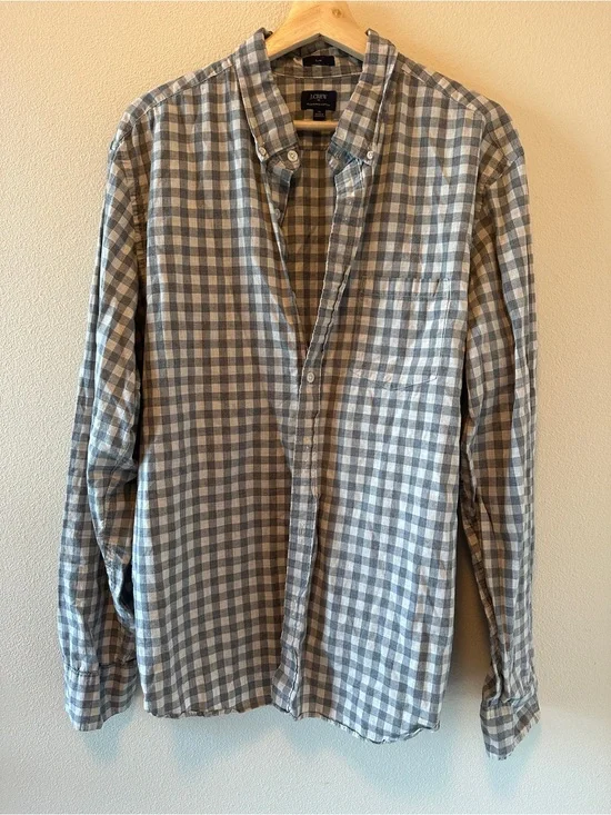 J. Crew Blue and White Gingham Button-Down Shirt