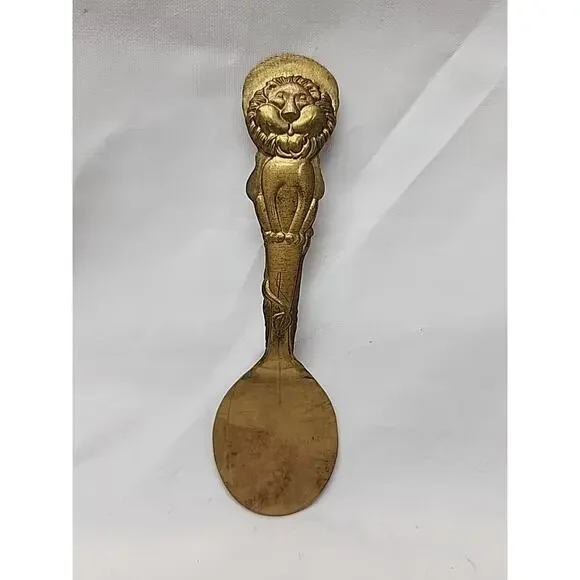 Vintage Solid Brass Tea Caddy Spoon Lion 4.5