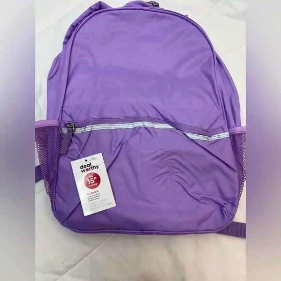 NWT Purple Backpack with Mesh Pockets Holds 15” laptop