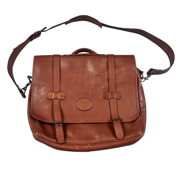 Vintage Eddie Bauer Leather Messenger Bag Cognac Brown Briefcase Satchel Laptop