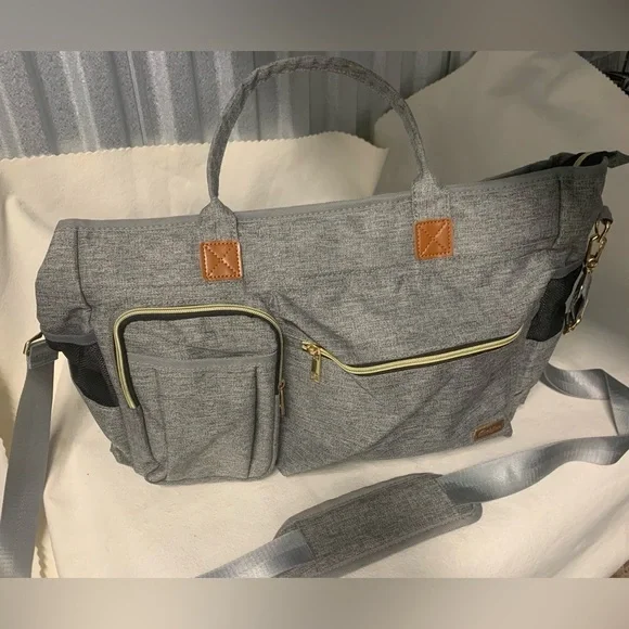 Rabjen Gray Diaper Tote Bag Large Multifunction Travel Baby Bag NWOT