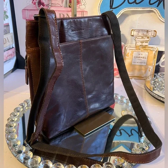 JACK GEORGES hand~stained Buffalo leather unisex messenger Bag