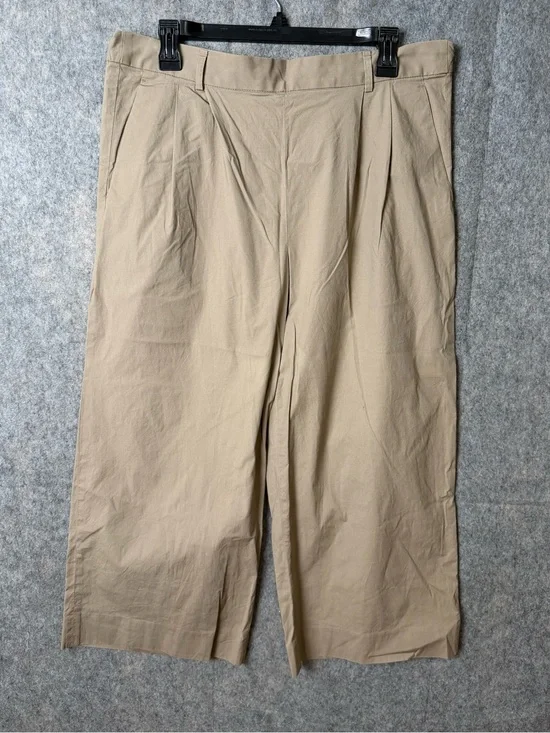 J. Crew Womens 10 Khaki Wide-Leg Pleated Cropped Pants