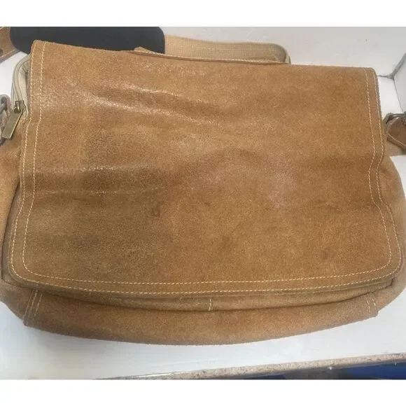David King Boston Genuine Leather Messenger Bag – Tan Suede – Adjustable Strap