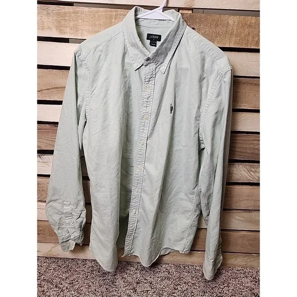 J. CREW 100% Cotton Long Sleeved Button Down Shirt SZ LARGE Lt. Green