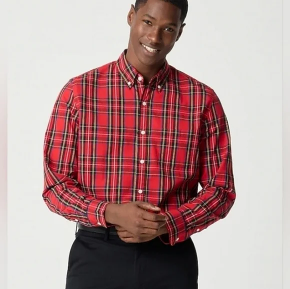 J. Crew Men's Classic Red Tartan Plaid Button Front Shirt Size L Preppy