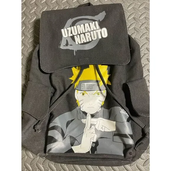 Uzumaki Naruto Graphic Canvas Flap Backpack - Black & Yellow