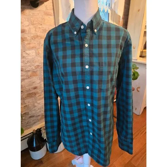 J. Crew Slim Green and Black Buffalo Plaid Shirt