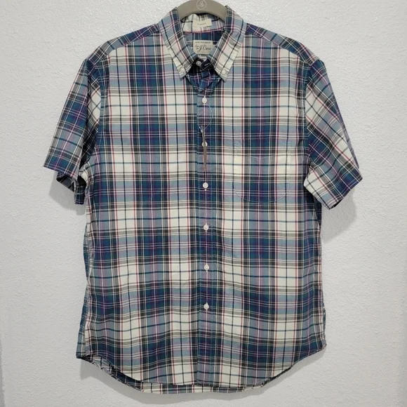 J. Crew Secret Wash Cotton Poplin Short Sleeve Shirt 100% Cotton