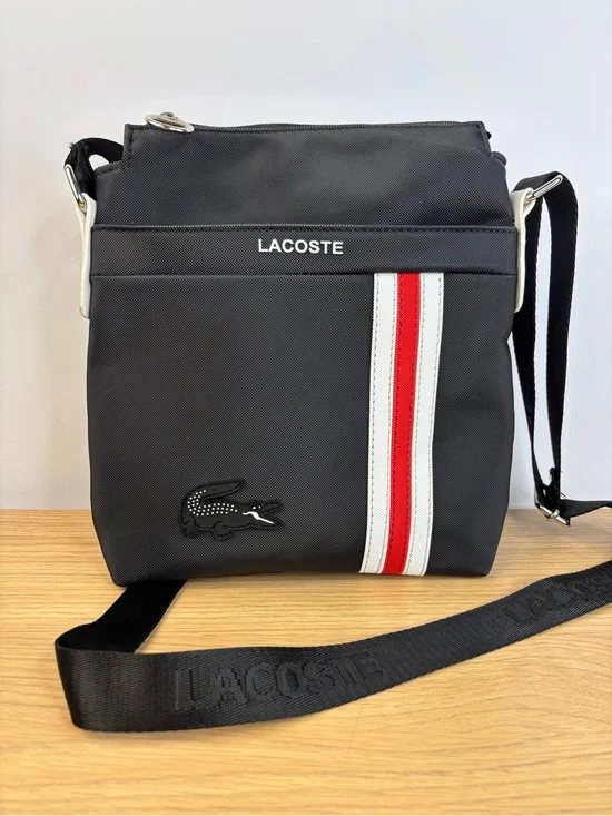 Lacoste Messenger Bag/Sling Bag Signature Sporty Red/White Stripe Alligator Logo