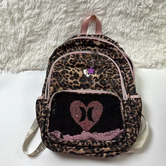 Hurley BACKPACK Full Size Flip SEQUIN‎ Pink & Leopard MULTI POCKET Laptop Sleeve