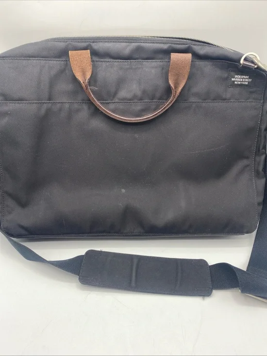 Jack Spade Canvas Messenger Bag Crossbody Computer Travel Leather Handles Black