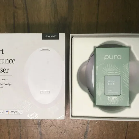 Pura Mini Smart Fragrance Diffuser + Linens & Surf Fragrance Refill Scent