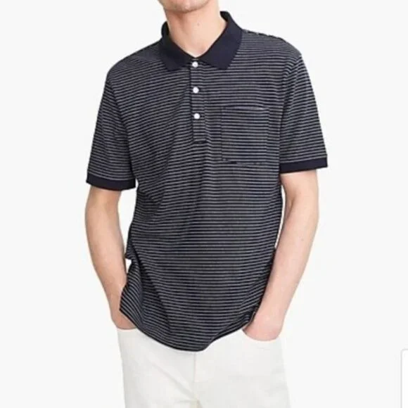 Men's J. CREW Stretch Piqué Polo‎ Shirt in Navy Stripe J6922- Size M