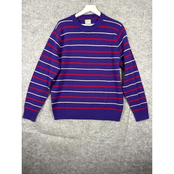 J.‎ Crew Rugged Merino Wool Blend Striped Crew Neck Sweater Purple Red Mens L