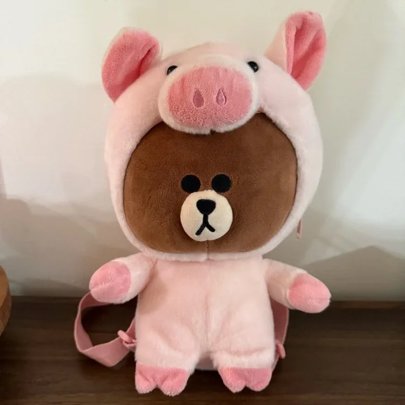 LINE FRIENDS Jungle Brown Piggy Plush Backpack Kawaii Bag