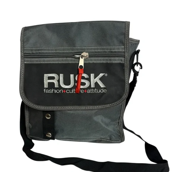 RUSK Haircare Messenger Bag – “Fashion + Culture + Attitude” Gray Crossbody Tote