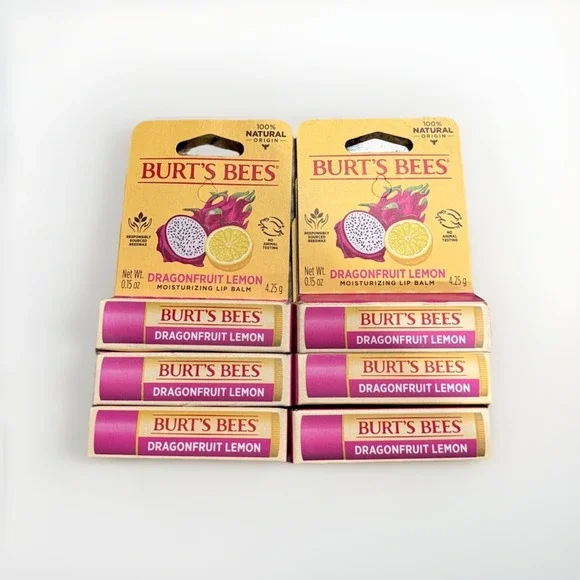 Burt's Bees Dragonfruit Lemon 100% Natural Moisturizing Lip Balms (Lot Of 6)‎
