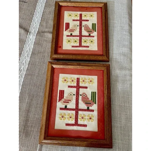Vintage 1982 Beautiful Crosses Wall Hangings Hand Made Embroidery Cross Stitch