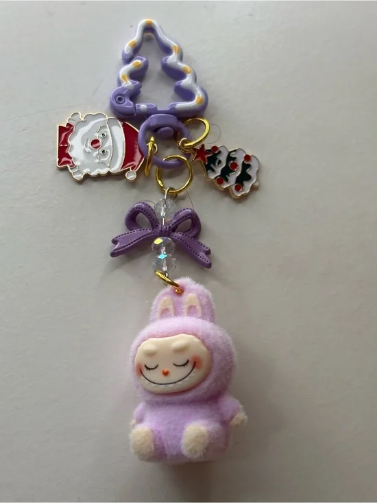 Purple Bunny Plush Charm Keychain with Holiday Charms