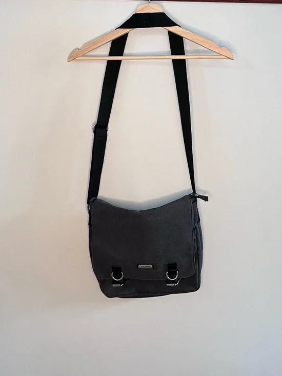 Katana Messenger Bag Charcoal Gray Canvas‎ Crossbody Adjustable Strap Flap Top