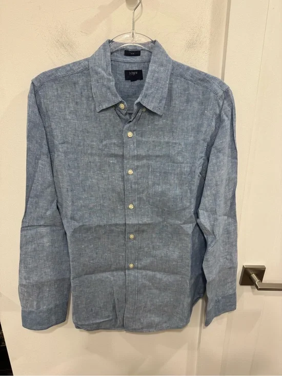 J. Crew Men's Heathered Light Blue Button-Down Shirt
